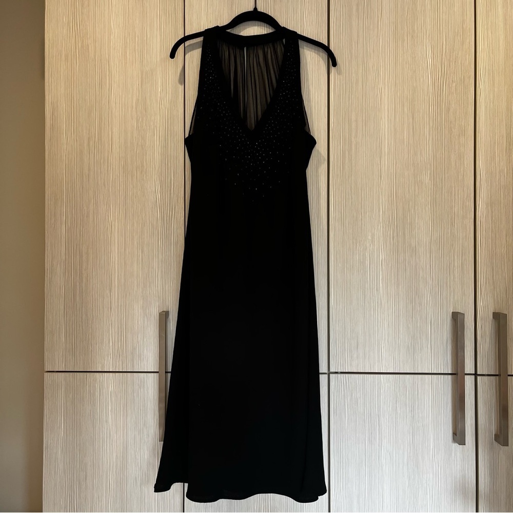 VINTAGE SL Fashions | Midi Dress Halter Style Black Beaded Dress | Size 12 - Picture 1 of 12
